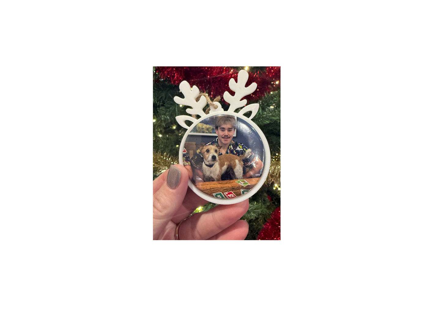 🦌 58mm Reindeer Ears Christmas Ornament with Removable Photo Magnet