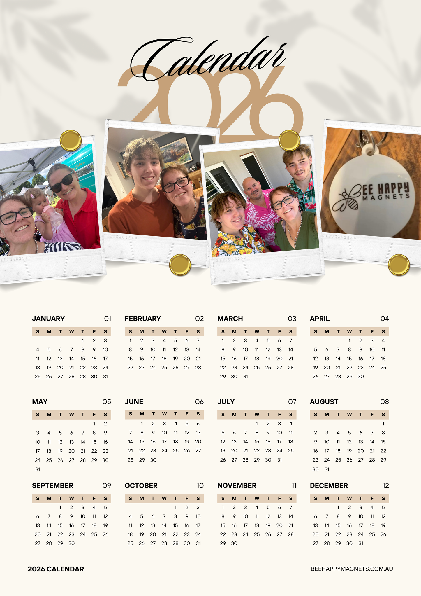 Fully Custom Collage 12-Month Photo Calendar Magnet