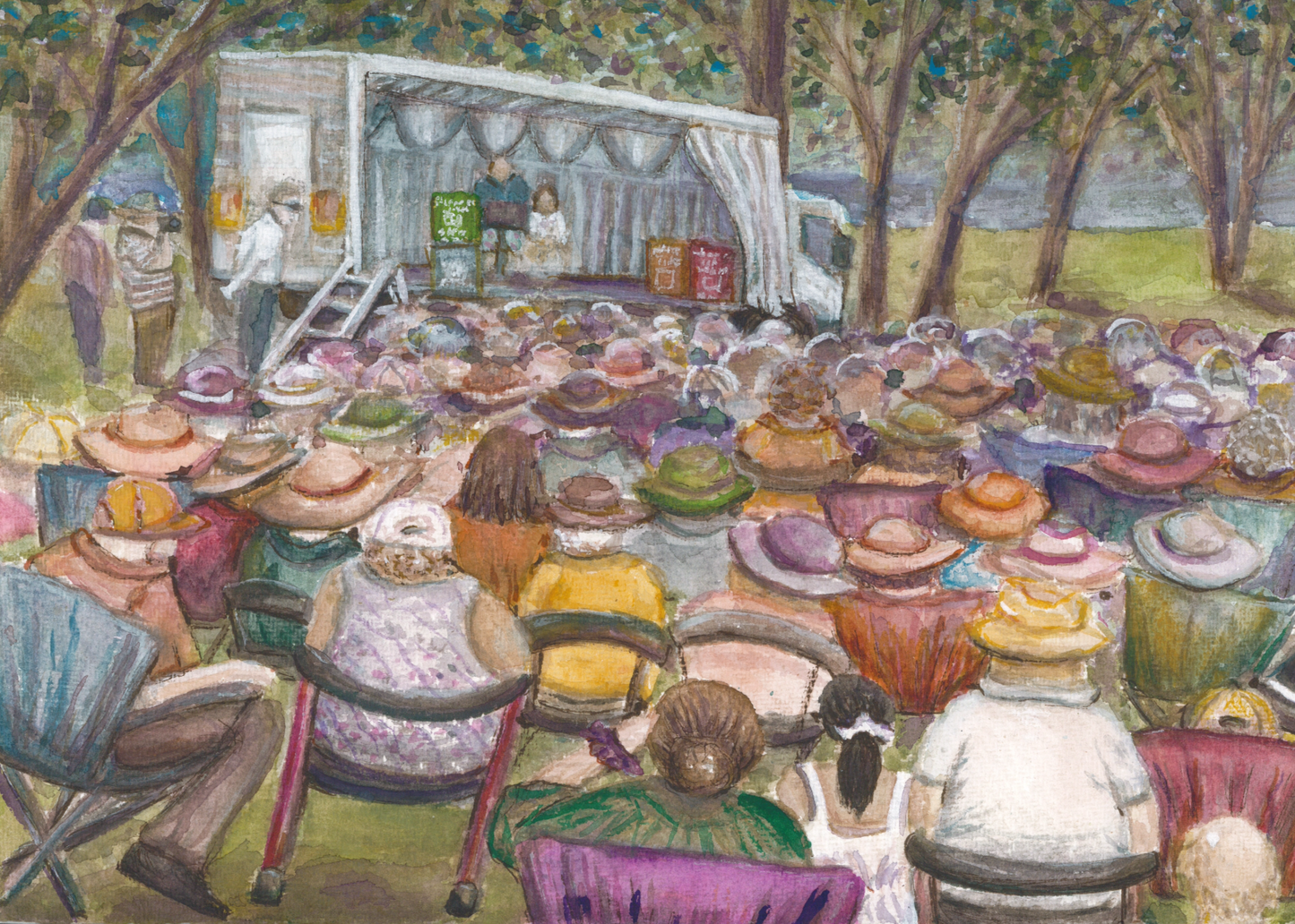 A Sea of Hats, Watercolor on Cotton Paper, 2025
