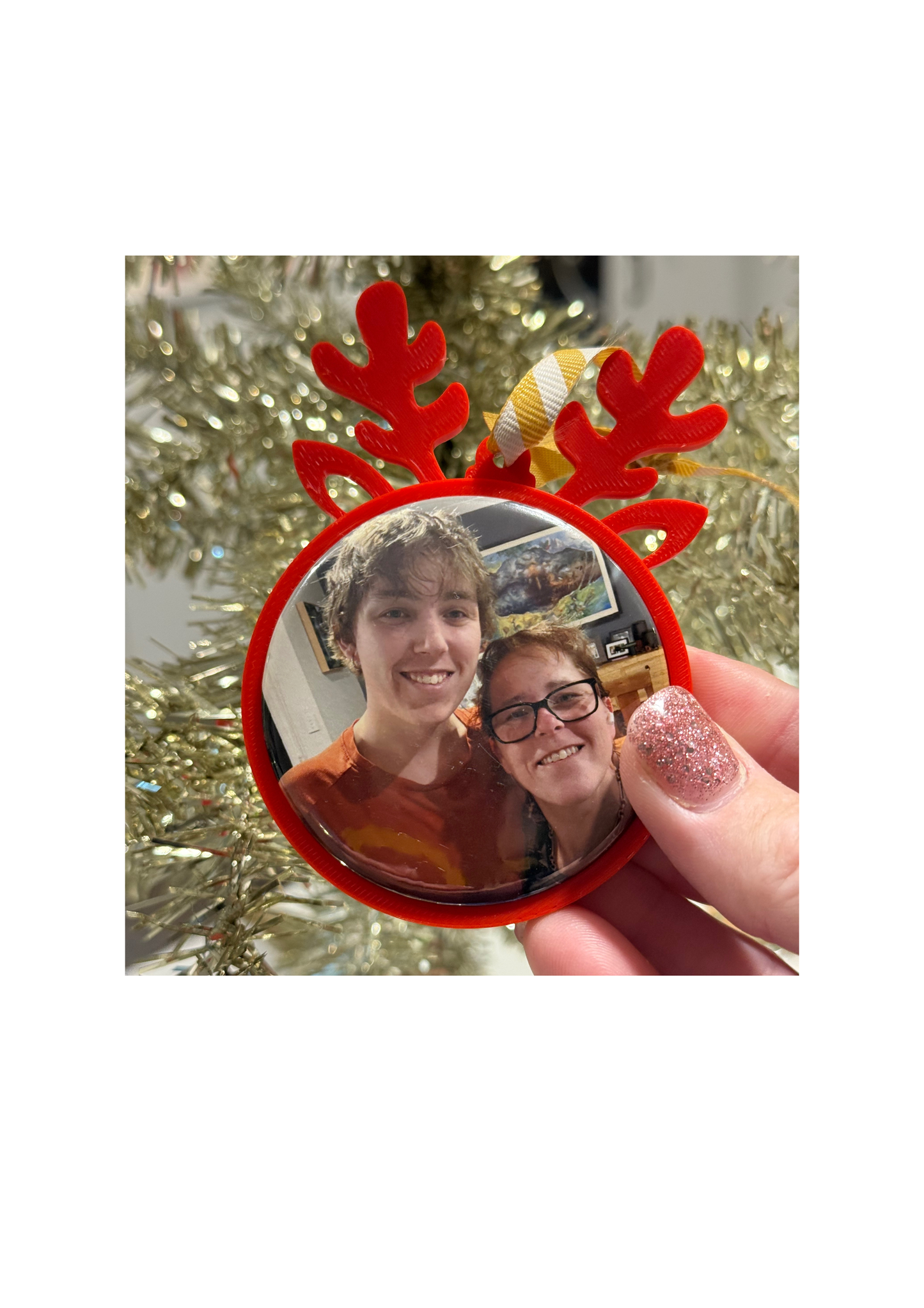 🦌 58mm Reindeer Ears Christmas Ornament with Removable Photo Magnet