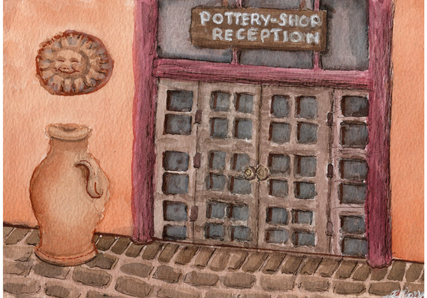 Pilliga Pottery, Watercolor on cotton paper.